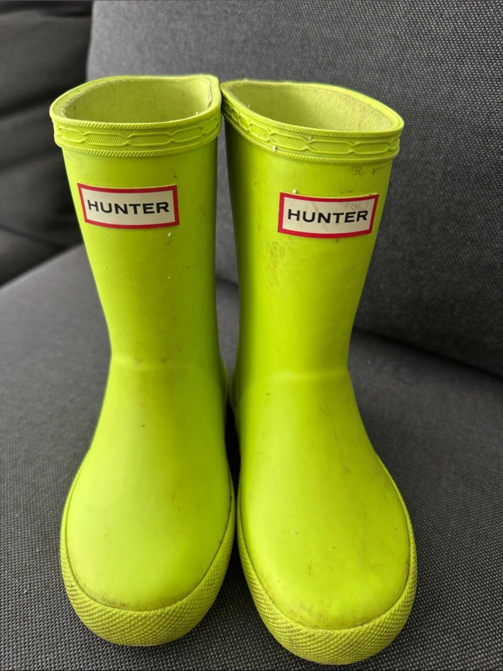HUNTER Kids First Classic Rain Boots Sz 9 Trendy Summer distressed hike green